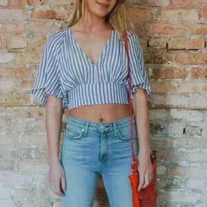 Striped V-Neck Tied Back Top